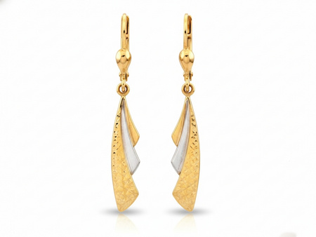 Kolczyki złote długie sztywne dwukolorowe