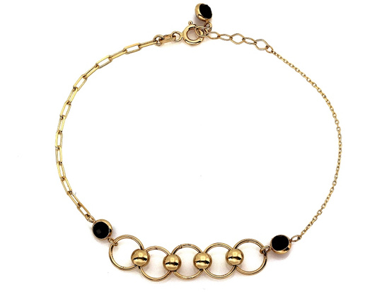 Bransoletka złota z czarnymi cyrkoniami wstawka z kółeczek