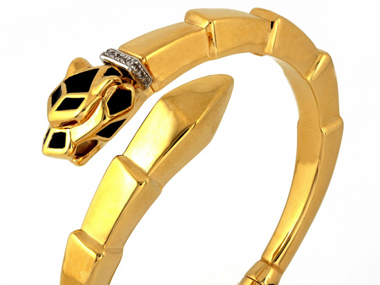 Efektowna sztywna bransoleta jak wąż z czarną emalią