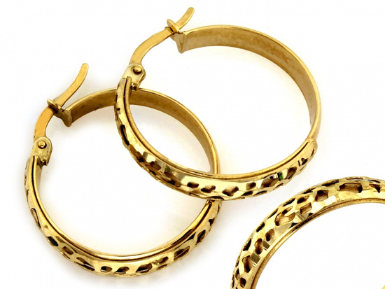 Złote kolczyki koła 25mm oryginalne zdobione satynowane