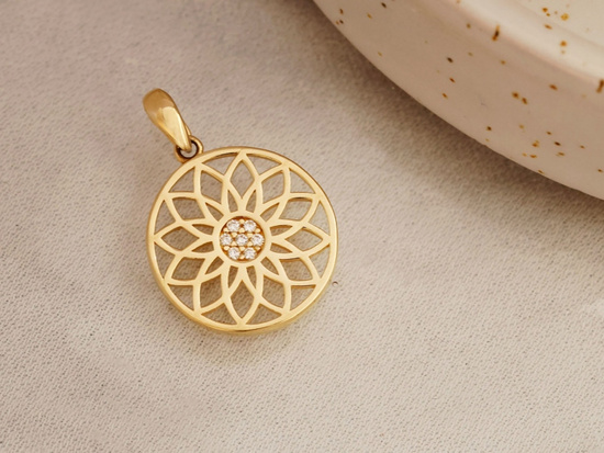 Zawieszka złota okrągła ażurowa z cyrkoniami