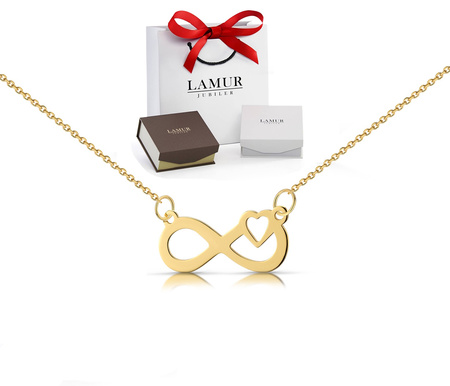 Złoty naszyjnik 585 - nieskończoność z serduszkiem