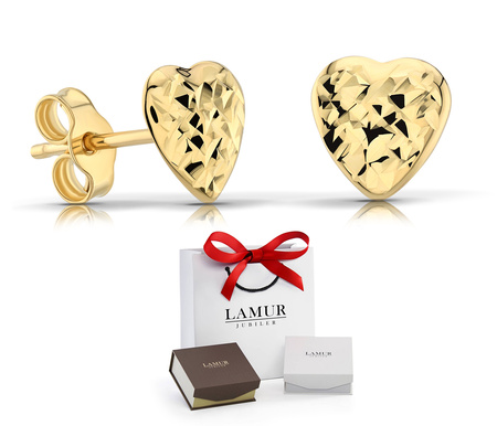 Złote kolczyki 585 diamentowane - serca