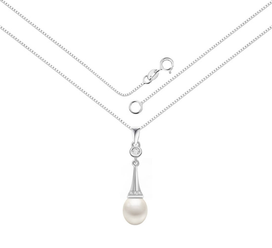Naszyjnik srebrny 925 z perłą i diamentowymi cyrkoniami