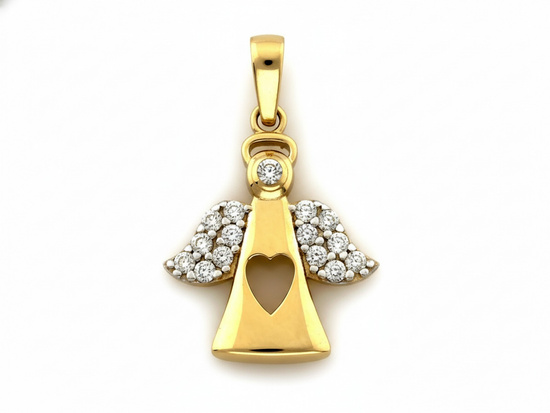 Zawieszka złota anioł aniołek z wyciętym sercem