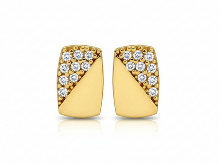 Kolczyki złote na sztyfcie prostokąty z cyrkoniami