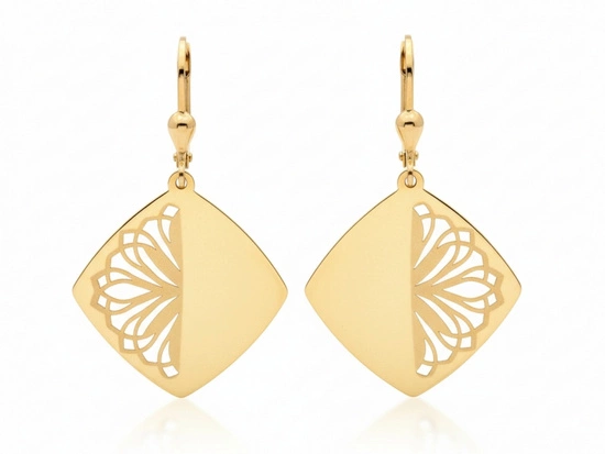 Złote kolczyki wiszące kwadraty z ażurem