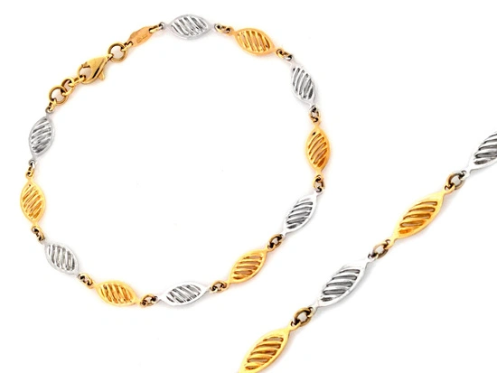 Bransoletka złota dwukolorowa z ażurowych elementów