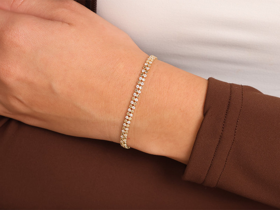 Złota bransoletka dwurzędowa z cyrkoniami