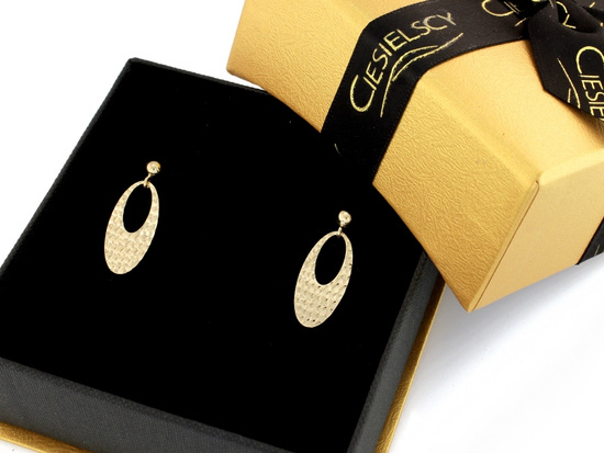 Diamentowane kolczyki złote na sztyfcie wiszące owalne 