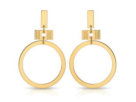 Złote kolczyki wiszące z kółkiem na sztyfcie nowoczesne modne