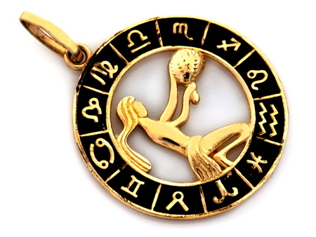 Zawieszka złota Panna zodiak z czarną emalią