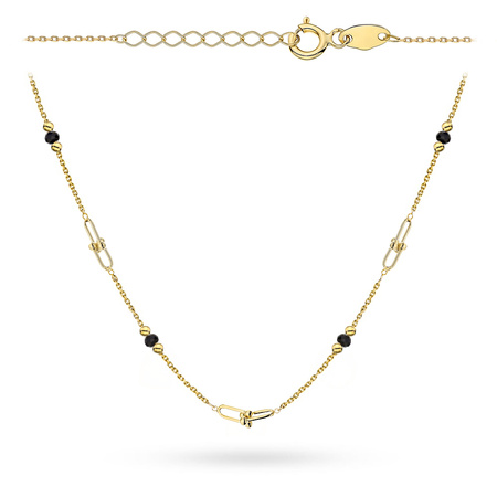 Złoty naszyjnik 585 - nowoczesny z kulkami i onyksem