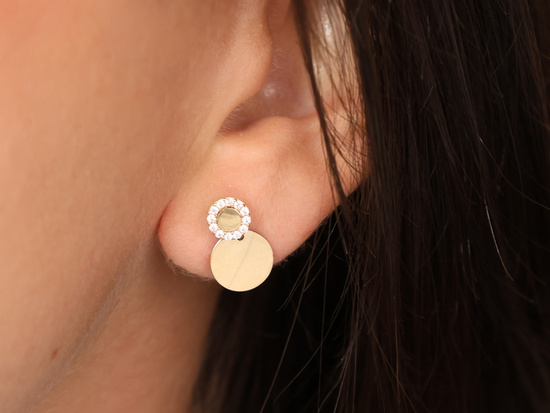 Kolczyki złote na sztyfcie z wiszącą blaszką kółeczkiem