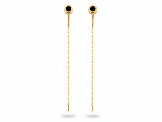 Kolczyki złote przeciągane z czarną cyrkonią