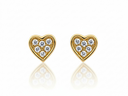 Kolczyki złote serce z cyrkoniami na sztyfcie