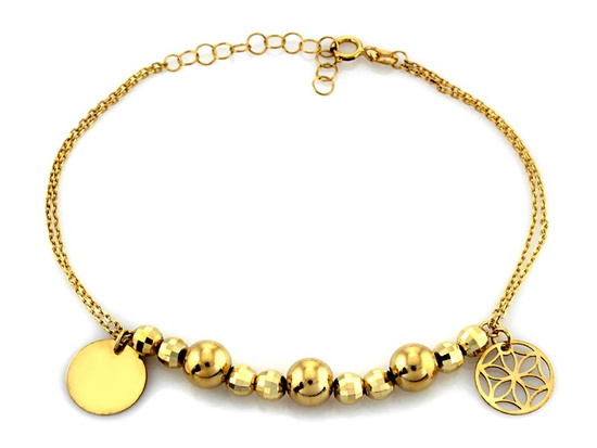 Bransoletka złote łańcuszki z kulkami i kółkami