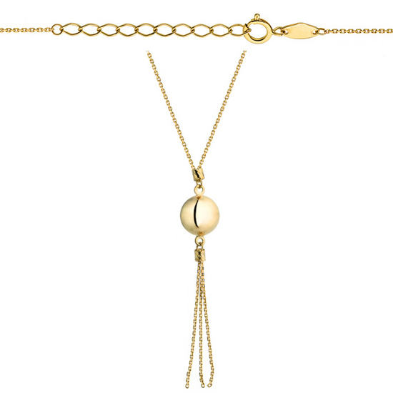 Złoty naszyjnik 585 - z kuleczką i wiszącymi łańcuszkami 