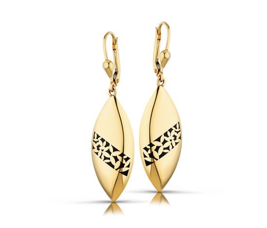 Złote kolczyki 585 - wiszące z kwiatowym wzorem