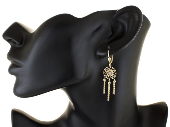 Złote kolczyki duże długie łapacze snów 