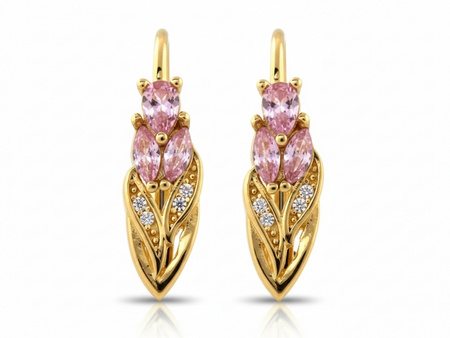 Złote kolczyki zapięcie angielskie z różowymi cyrkoniami