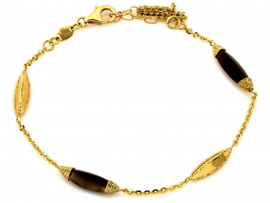 Bransoletka złota podłużne ozdoby z kwarcem dymnym