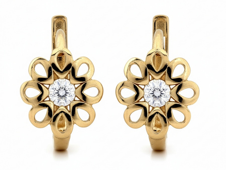 Złote kolczyki angielskie ażurowy kwiatek