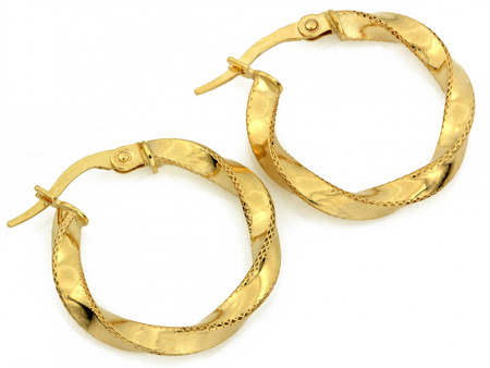 Kolczyki złote koła skręcone zdobione 22mm