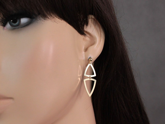 Kolczyki złote na sztyfcie z wiszącymi trójkątami