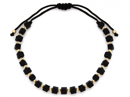 Bransoletka złota czarna sznurkowa ze złotych kulek i czarnych kostek