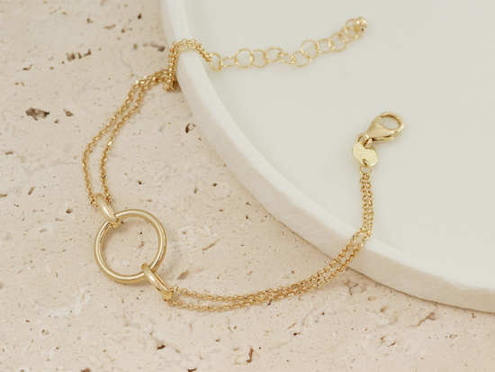 Bransoletka złota z dwóch łańcuszków złączonych kółkiem