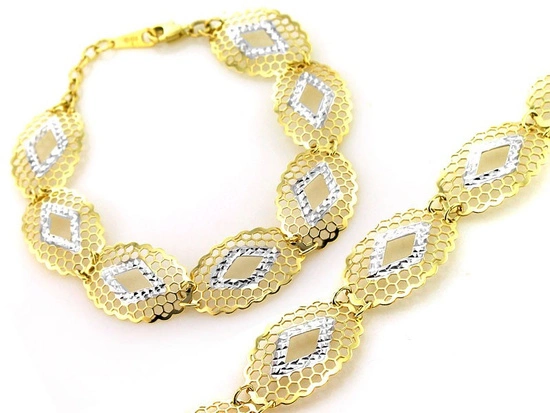 Złota bransoletka szeroka z ażurowych elementów