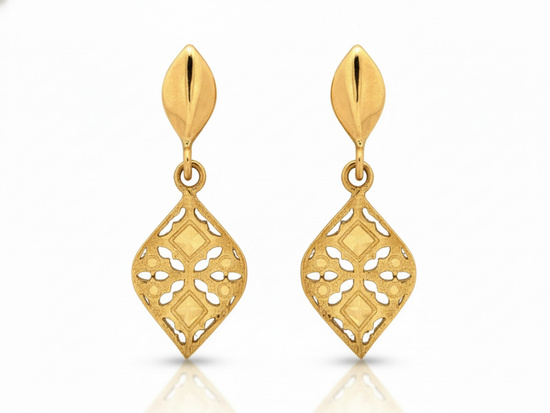 Delikatne złote kolczyki wiszące ażurowe na sztyfcie