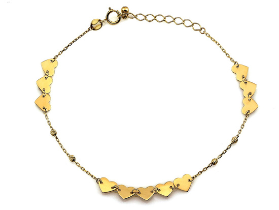 Złota bransoletka z sercami z kuleczkami