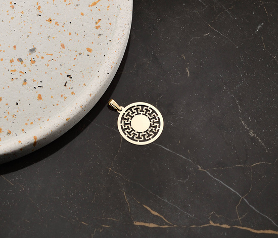 Złota zawieszka 585 - koło, grecka