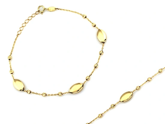 Złota bransoletka łańcuszkowa z kulkami i owalnymi ozdobami