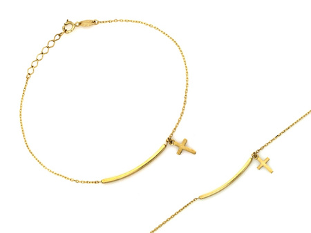 Bransoletka złota łańcuszkowa ze sztywną wstawką i krzyżykiem