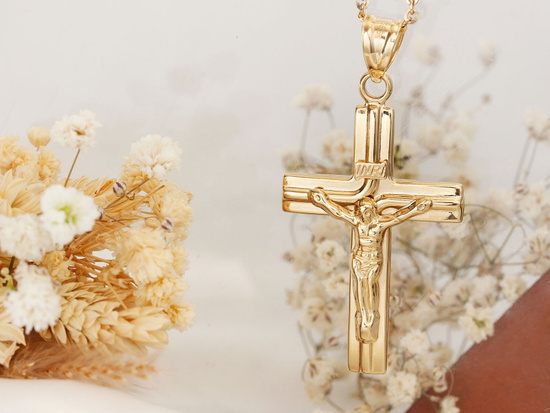 Krzyżyk złoty z pasyjką z Jezusem duży męski