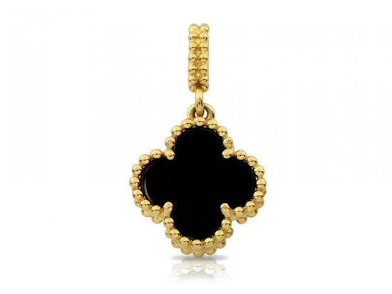 Zawieszka złota 585 koniczynka, kwiatek z onyksem