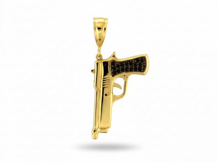 Złoty pistolet z czarnymi cyrkoniami zawieszka wisiorek