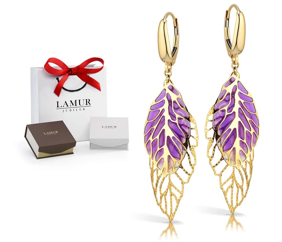 Złote kolczyki 585 - wiszące ażurowe listki