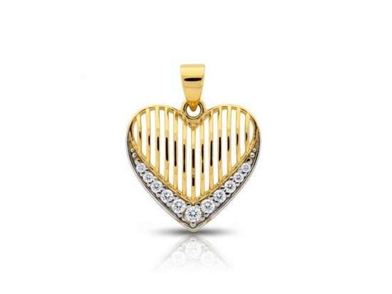 Zawieszka złota ażurowe serce zdobione cyrkoniami