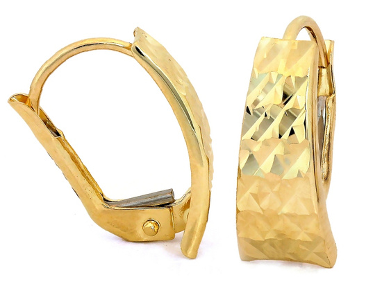 Złote kolczyki błyszczące angielskie bezpieczne wygodne