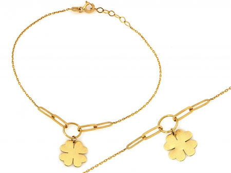 Złota bransoletka z wiszącą koniczynką