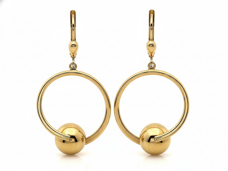 Kolczyki złote eleganckie koła wiszące z dużą kulką