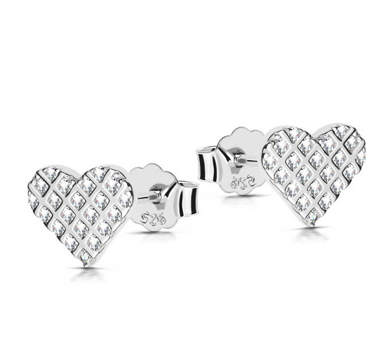 Srebrne kolczyki 925 z diamentowymi cyrkoniami - serce, serca