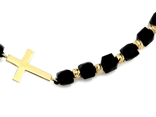 Bransoletka ze złotymi kulkami krzyżykiem i czarnymi kostkami