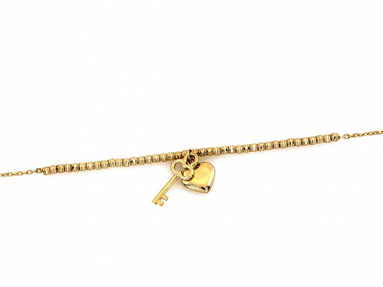 Bransoletka złota delikatna z kuleczkami i wiszącym sercem