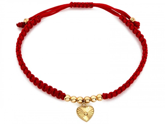 Bransoletka złota serce i kulki na czerwonym sznurku