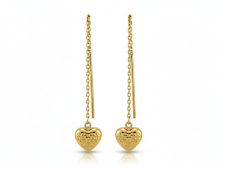 Złote przeciągane kolczyki z sercem